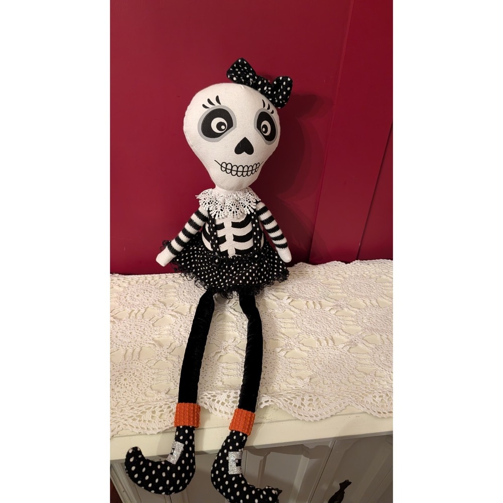 Skeleton Girl Doll plush sitter Halloween Decor 24" dia de los muertos